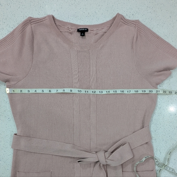 Torrid Mauve Pink Knit Ribbed Sweater Dress Short Sleeve Knee Length Self Tie 2X - Picture 4 of 11